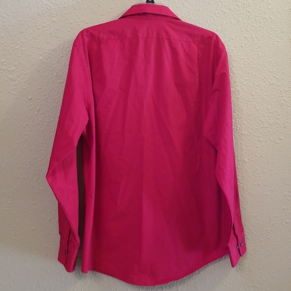 Men's collared dress red shirt, fitted - Picture 3 of 4